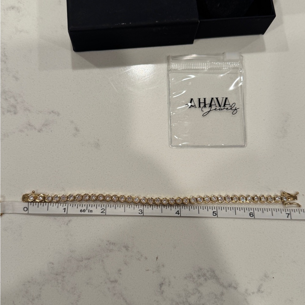 NEW Ahava Jewels Hexagon CZ & Gold Plated Tennis Bracelet - Picture 10 of 15